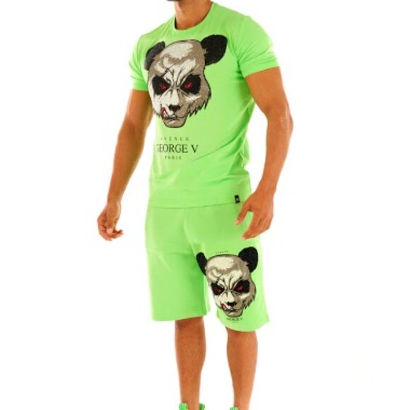 Avenue George V Paris Short Set Men's 2 piece set Green Teddy Bear Rhinestone XL - Picture 2 of 7
